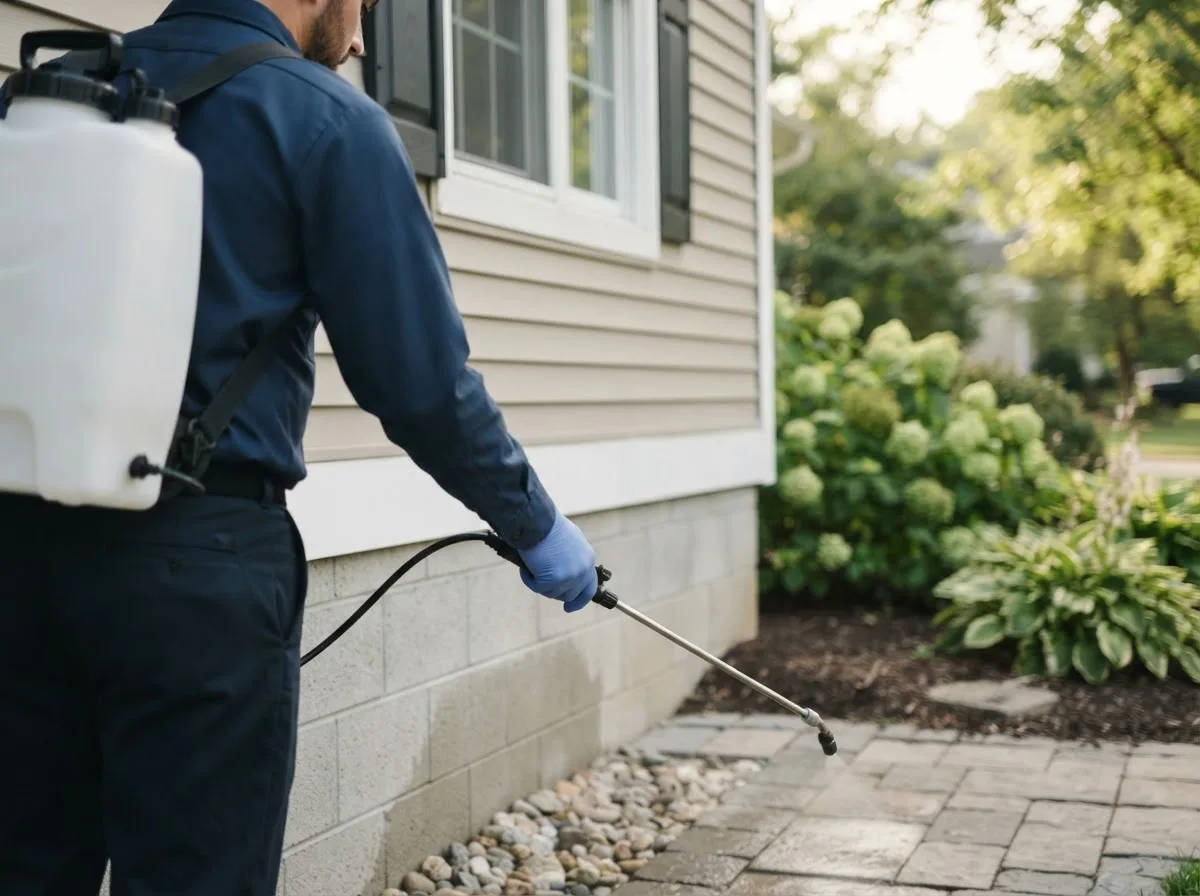 Pest control technician inspecting a home in Lumber City, GA